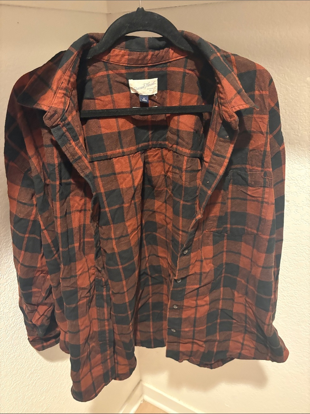 Universal Thread Orange & Black Plaid Button-Up Shirt